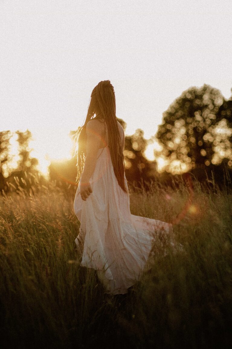 bride portrait in high grass vintage look
