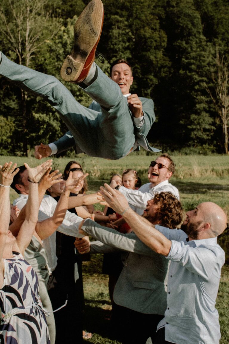 groom flying in the air