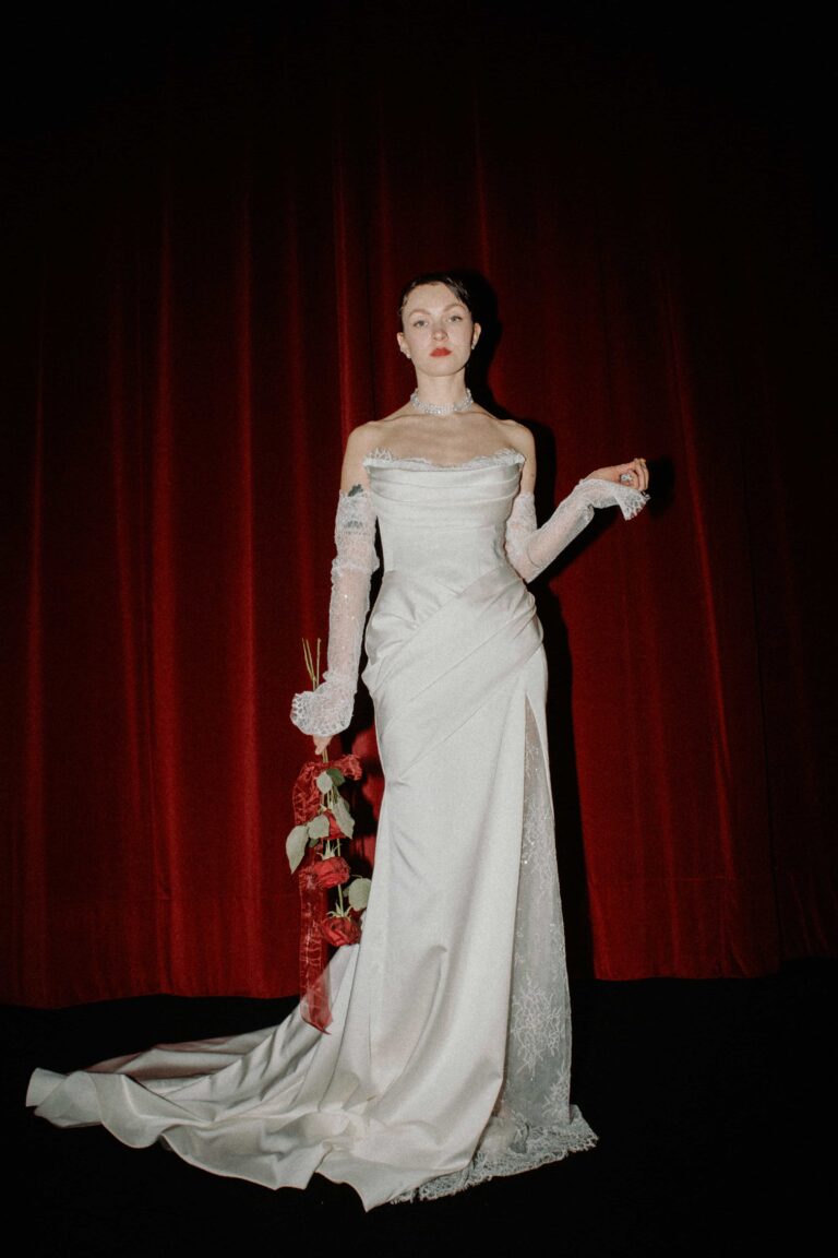 couple portrait in wedding dress in vintage look