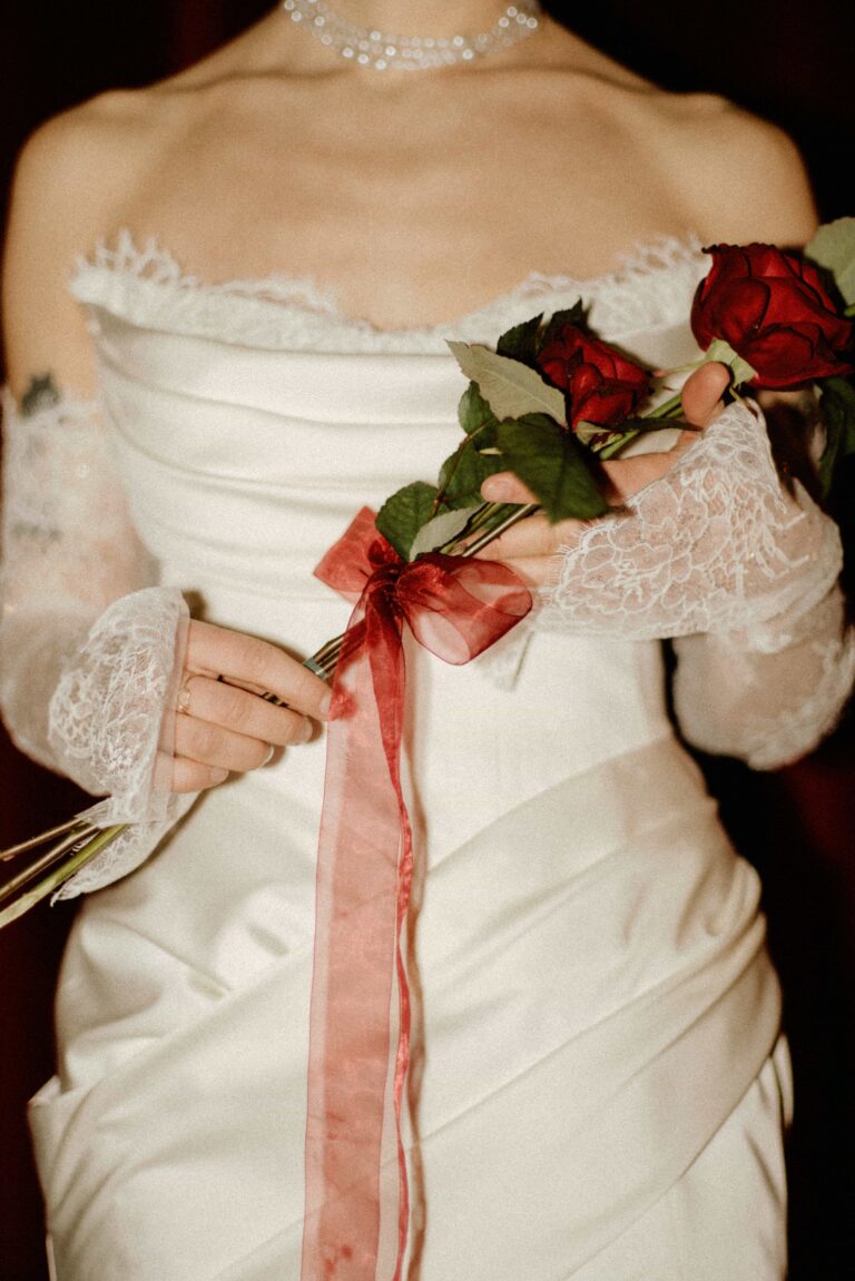 close up of bride with rose