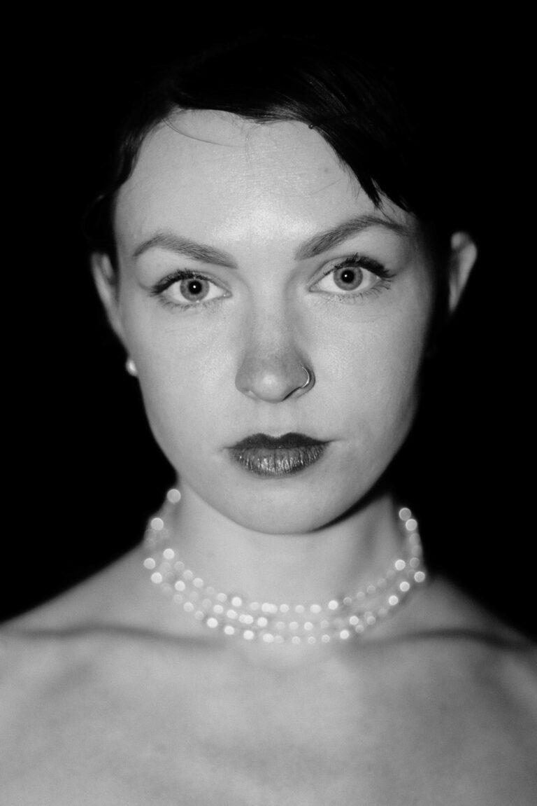 black and white portrait of bride