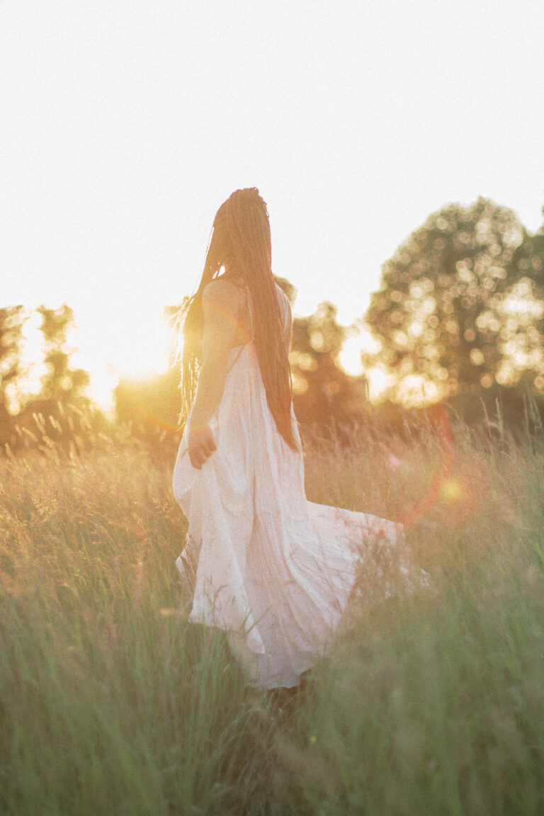 bride portrait in high grass vintage look