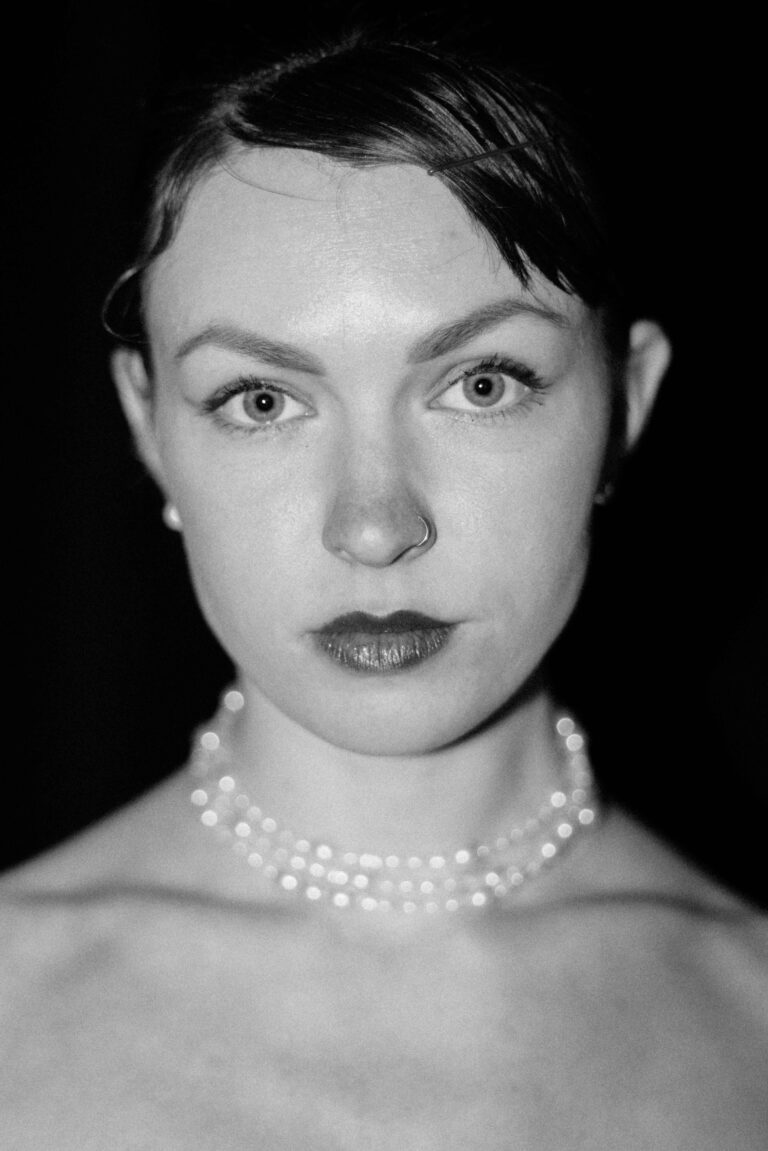 black and white portrait of bride