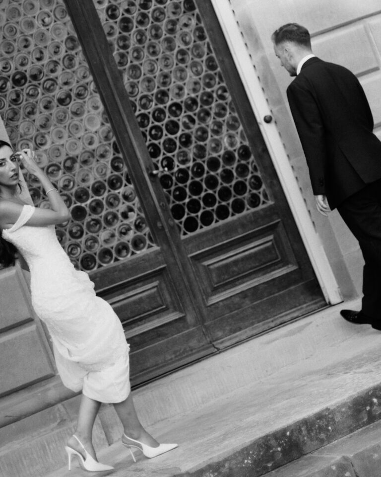 Couple about to enter the villa