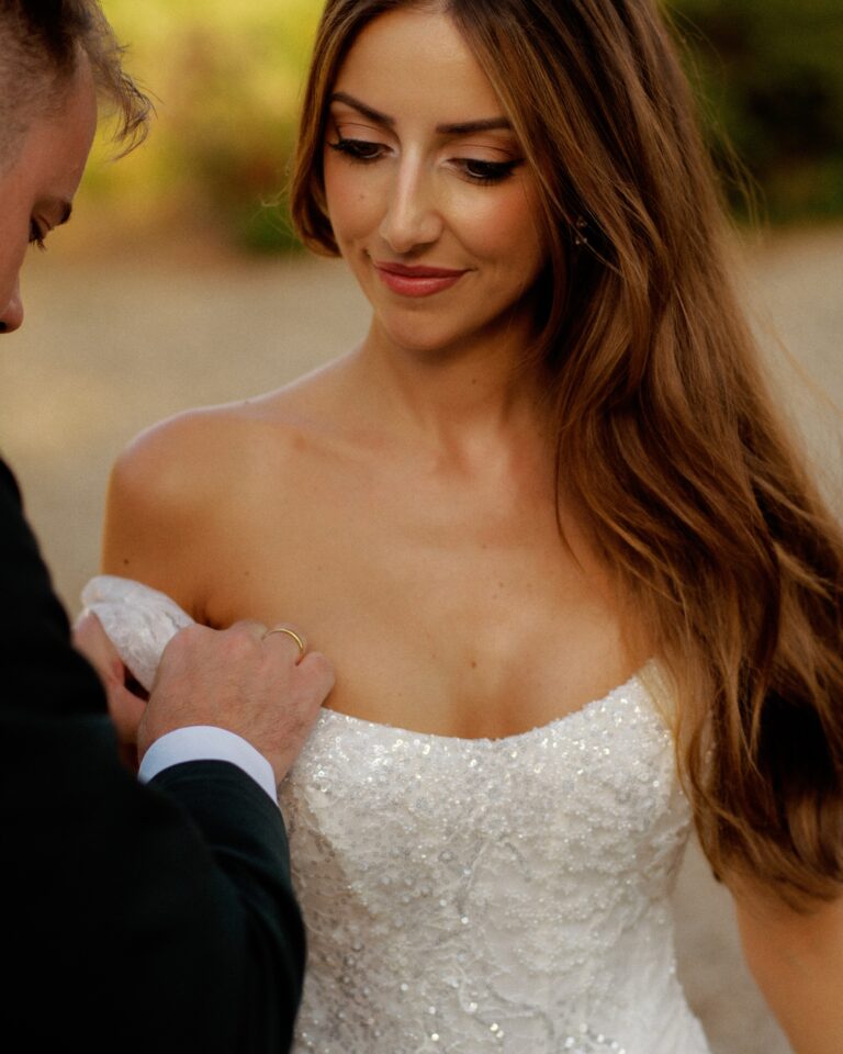 closeup of bride